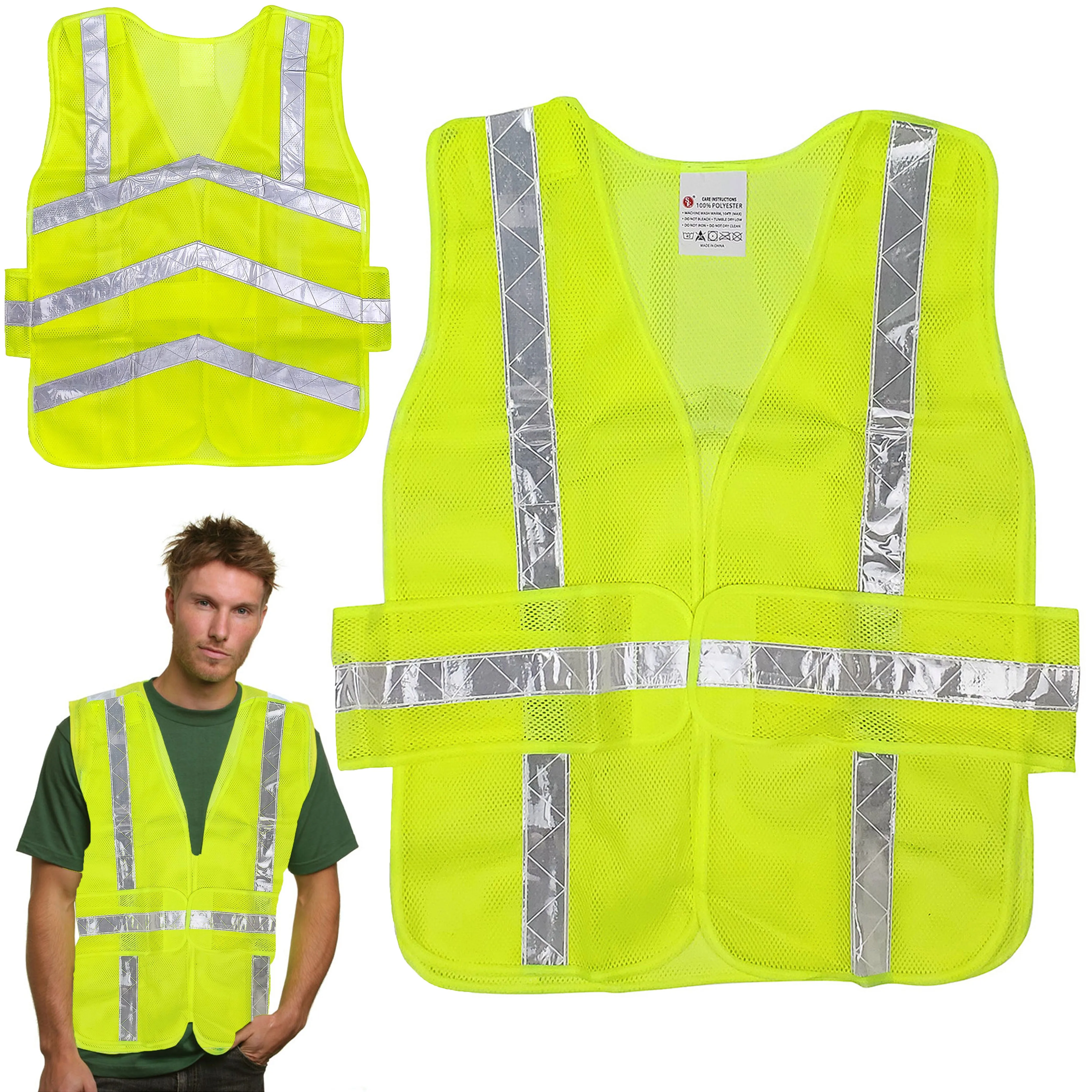 1 Neon Safety Vest 5 Point Separation Reflective Arrow High Visibility Emergency