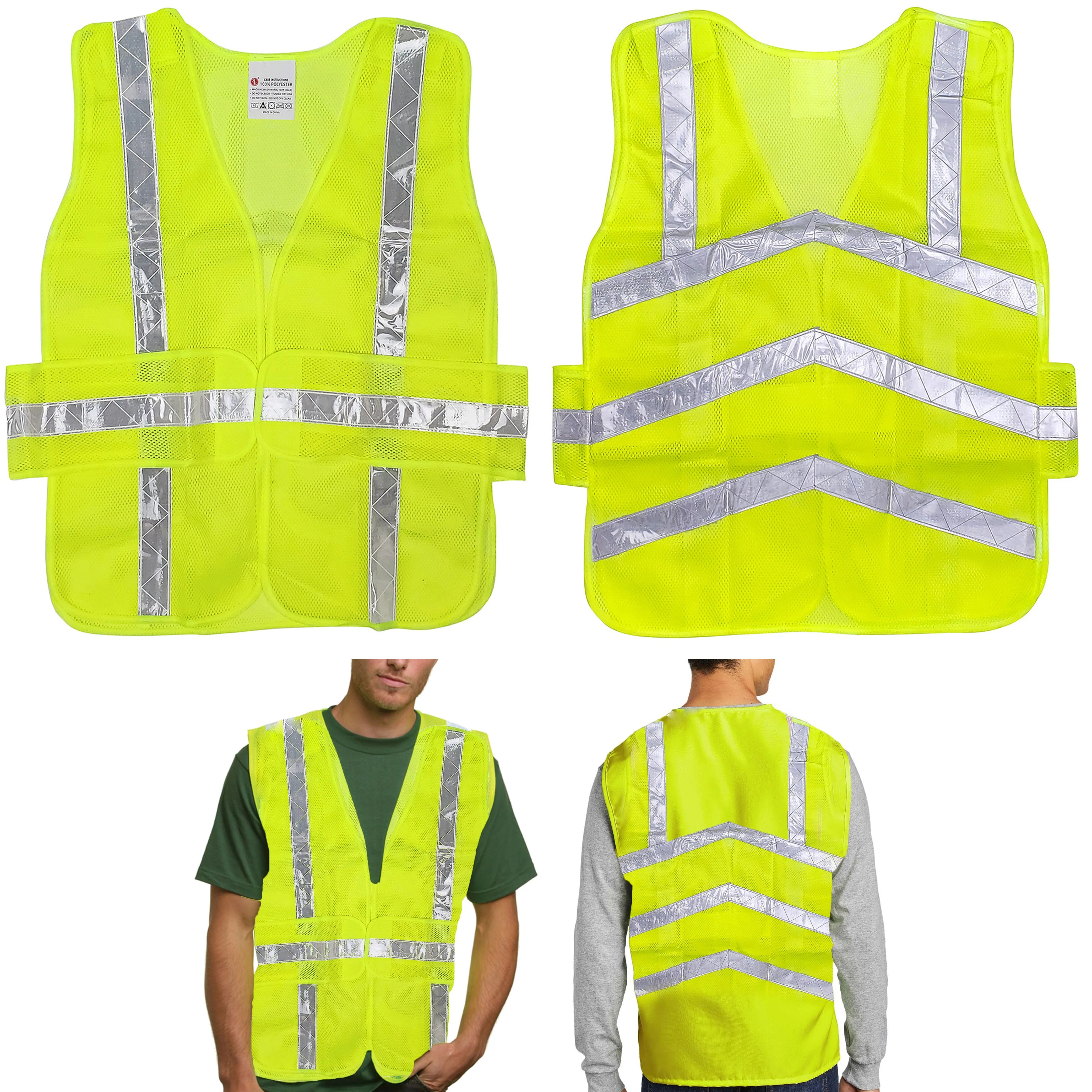 1 Neon Safety Vest 5 Point Separation Reflective Arrow High Visibility Emergency