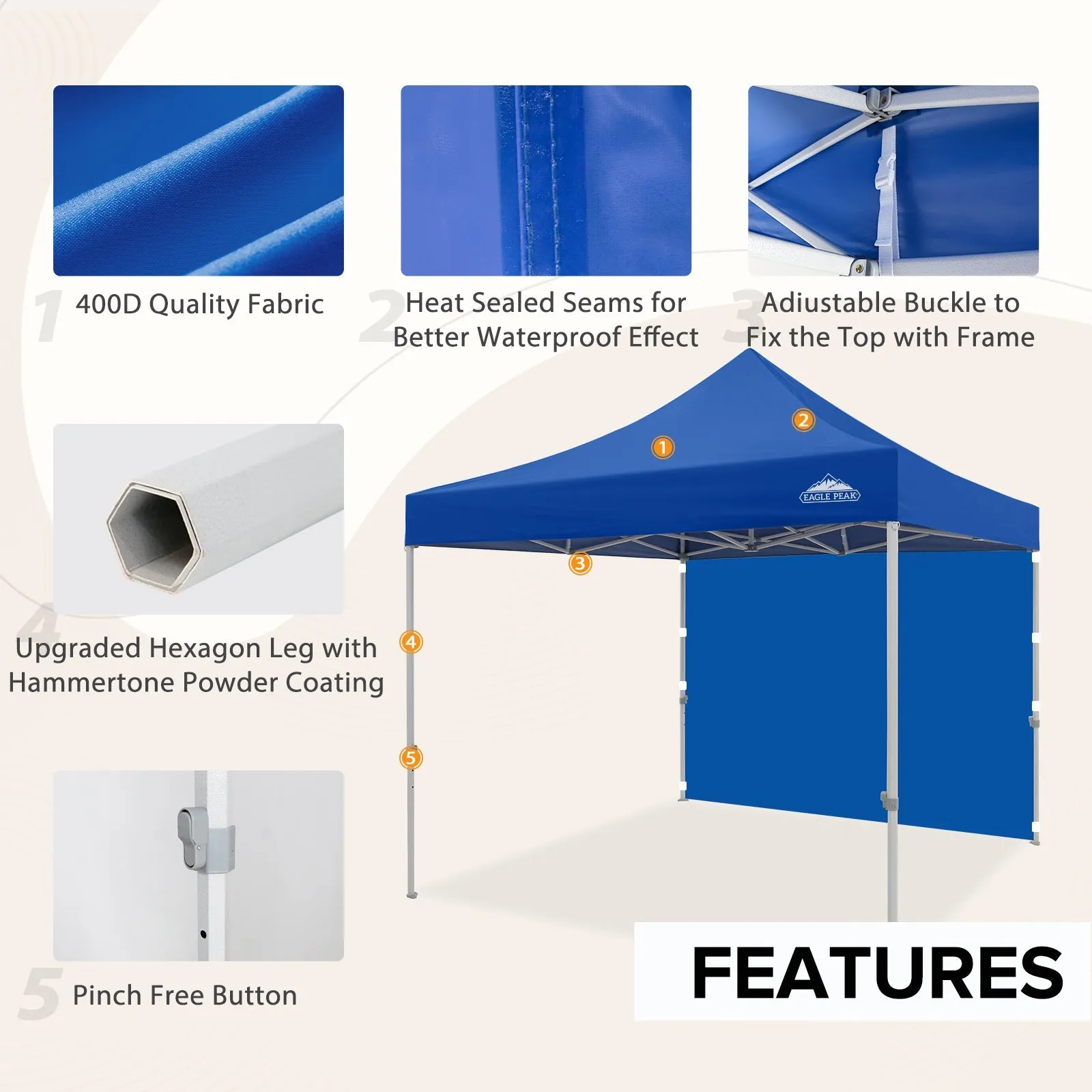10x10 Heavy Duty Pop up Commercial Canopy Tent with One Removable Sidewall