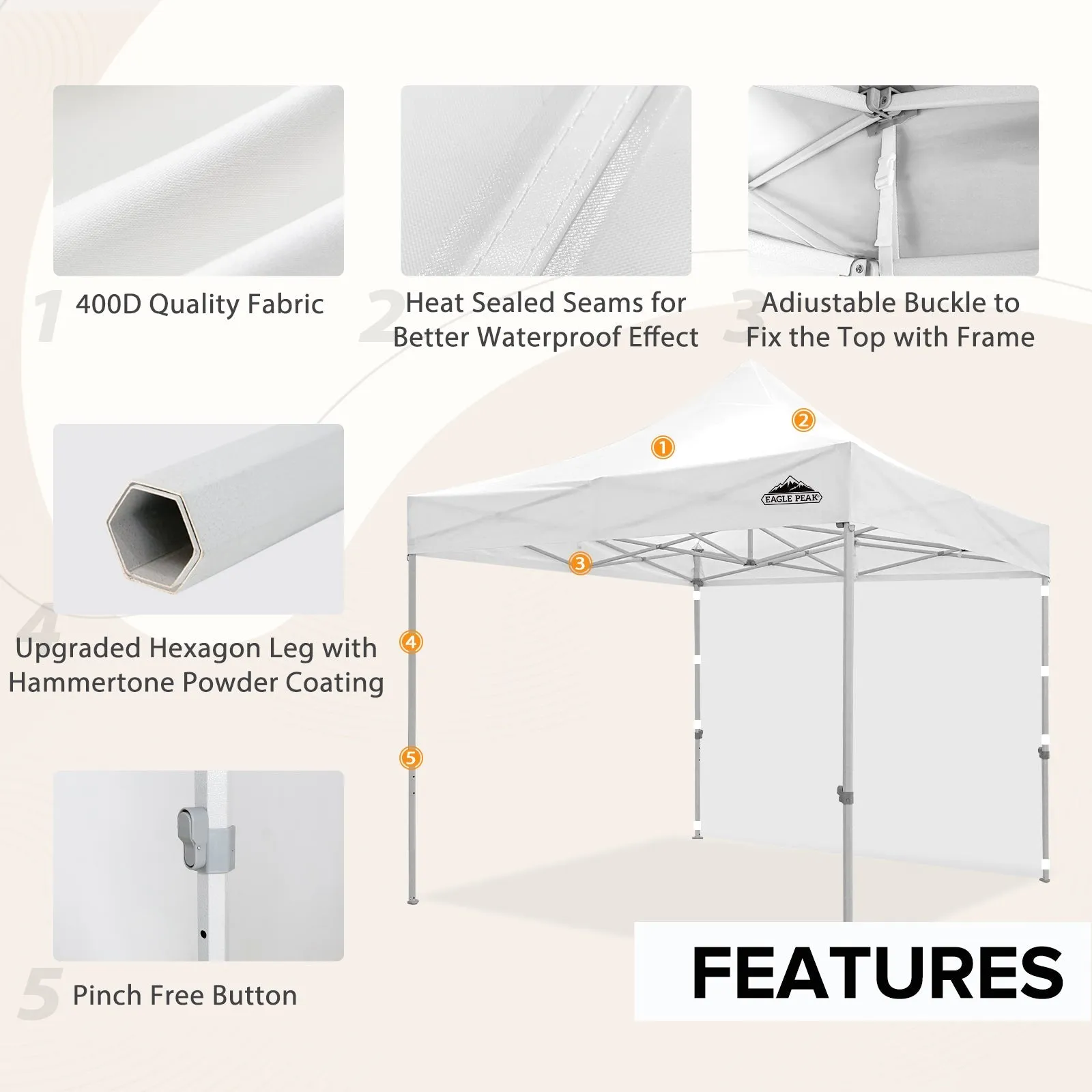 10x10 Heavy Duty Pop up Commercial Canopy Tent with One Removable Sidewall