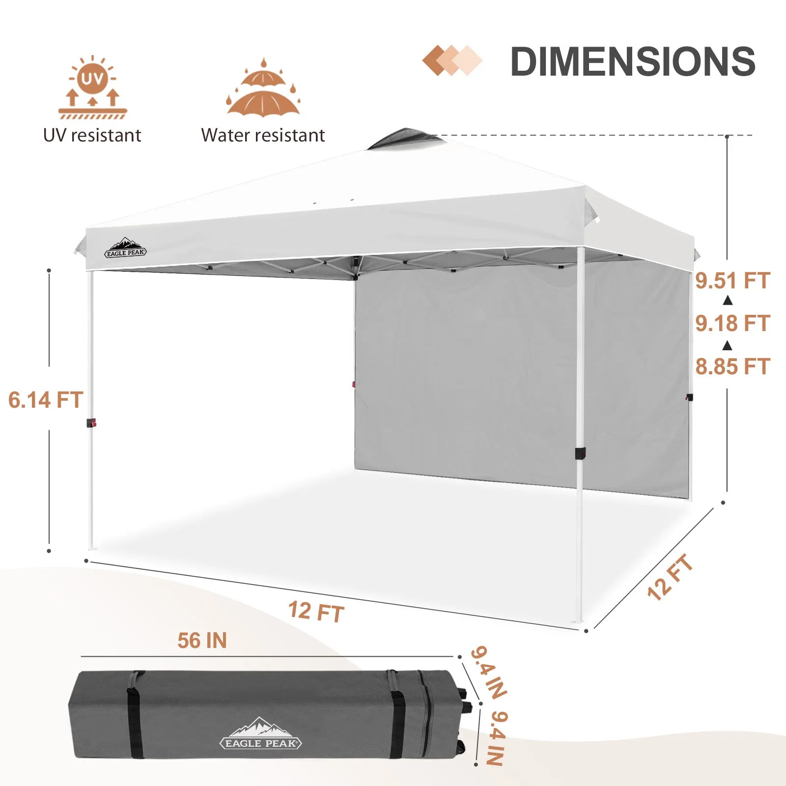 12x12 Commercial Heavy Duty Pop up Canopy with 1 Sidewall