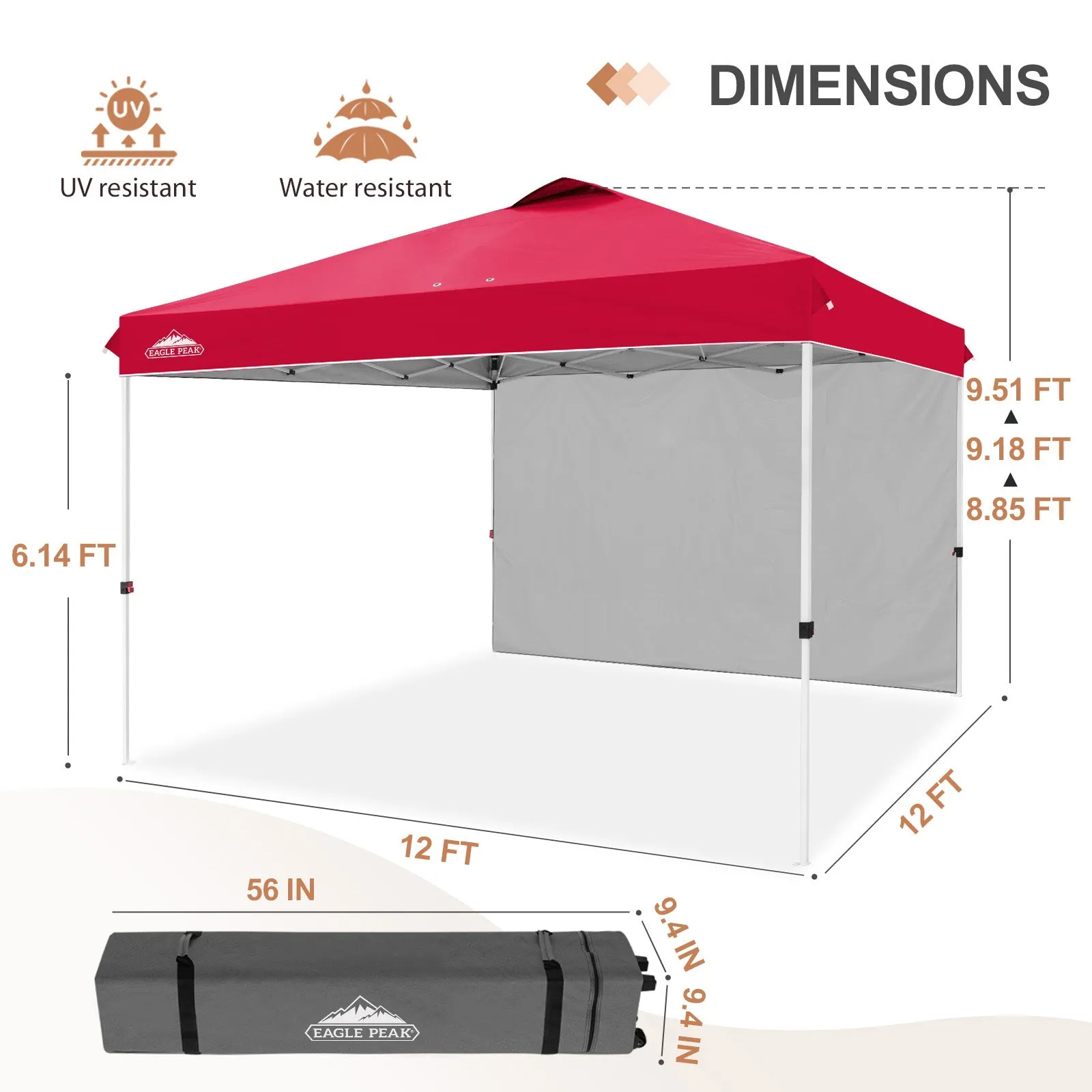 12x12 Commercial Heavy Duty Pop up Canopy with 1 Sidewall