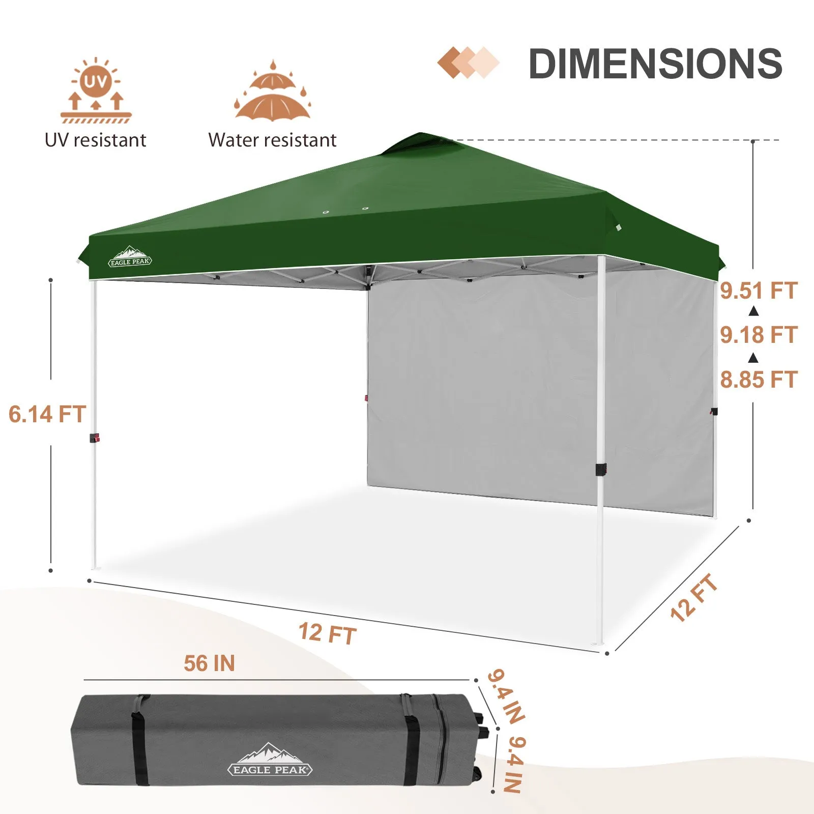 12x12 Commercial Heavy Duty Pop up Canopy with 1 Sidewall