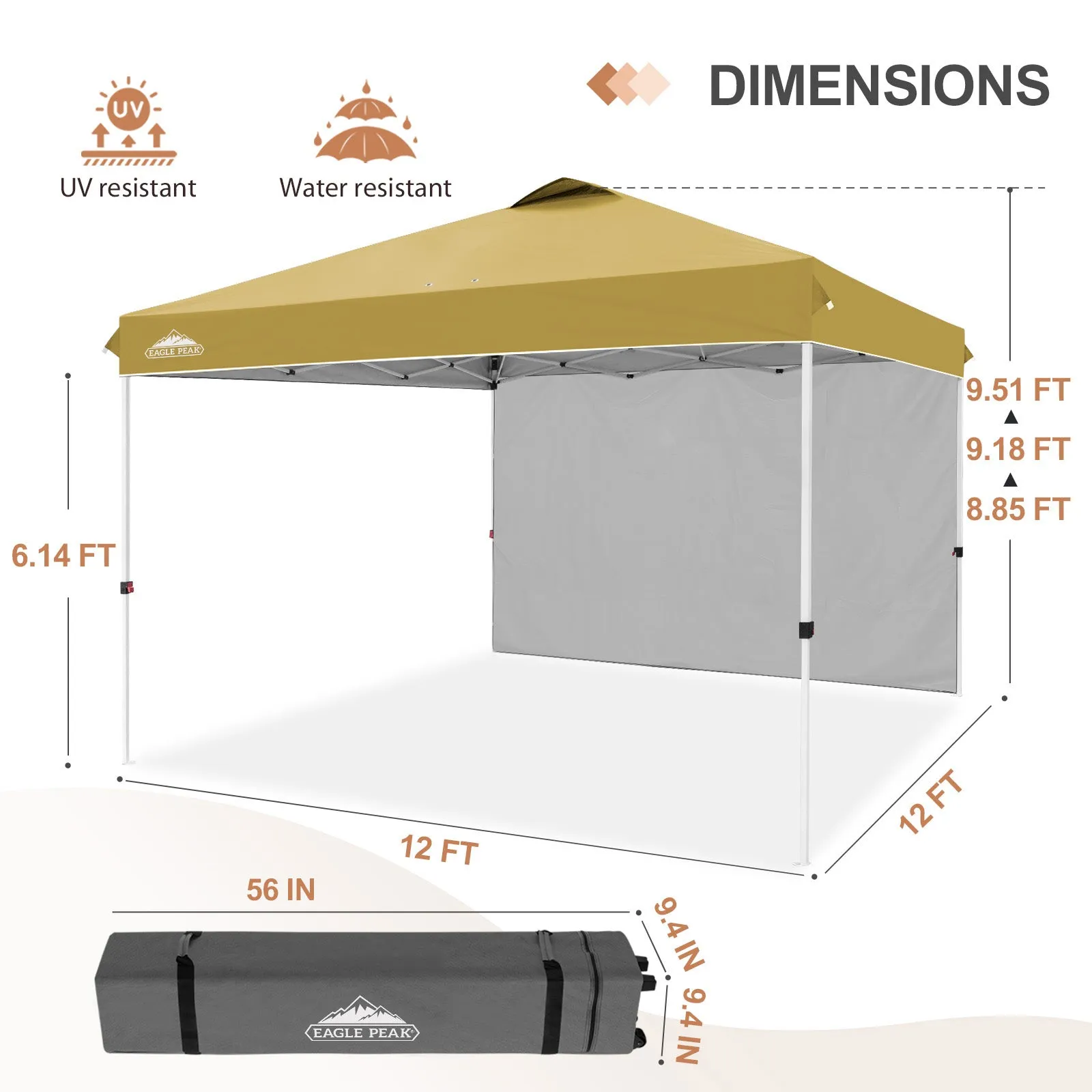 12x12 Commercial Heavy Duty Pop up Canopy with 1 Sidewall