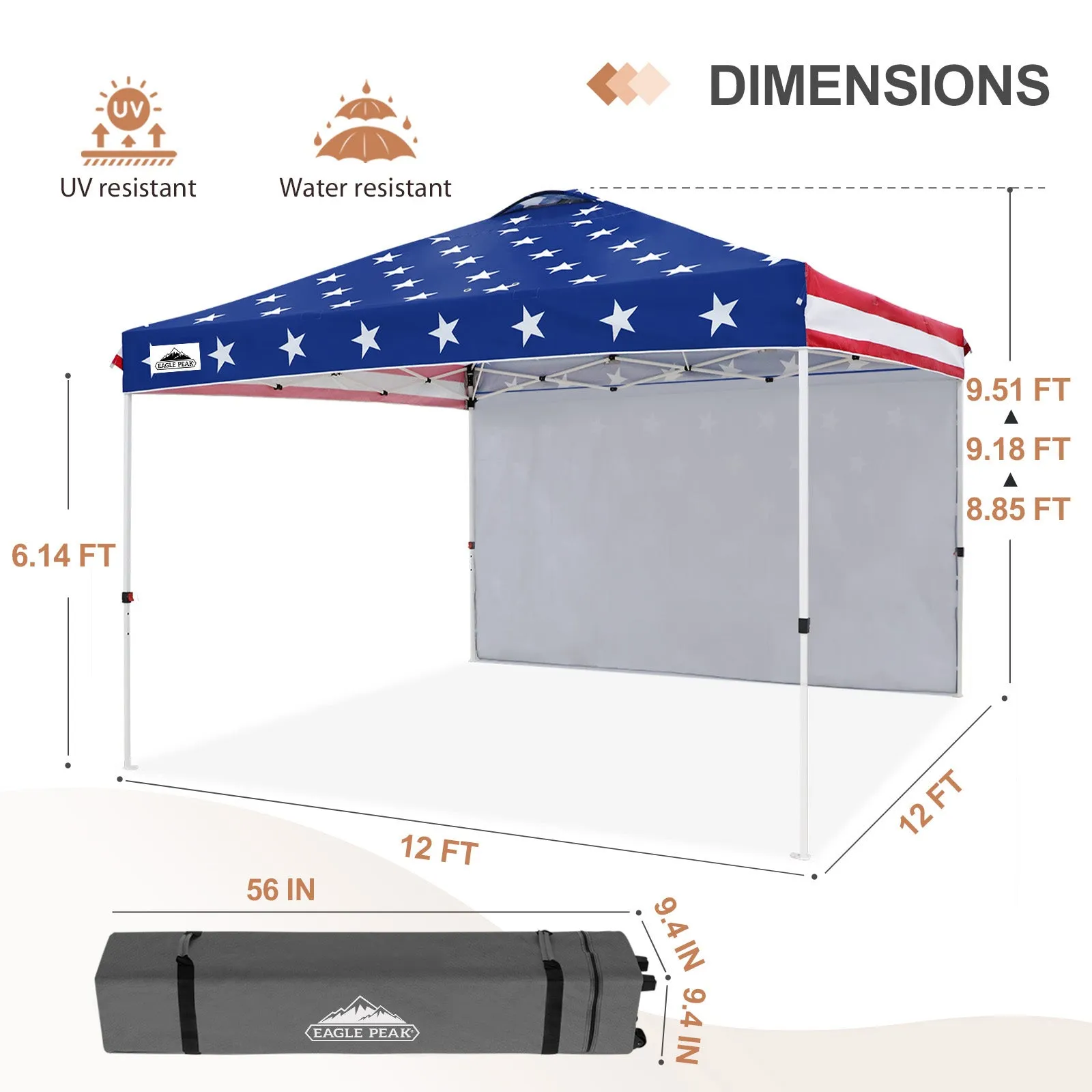 12x12 Commercial Heavy Duty Pop up Canopy with 1 Sidewall