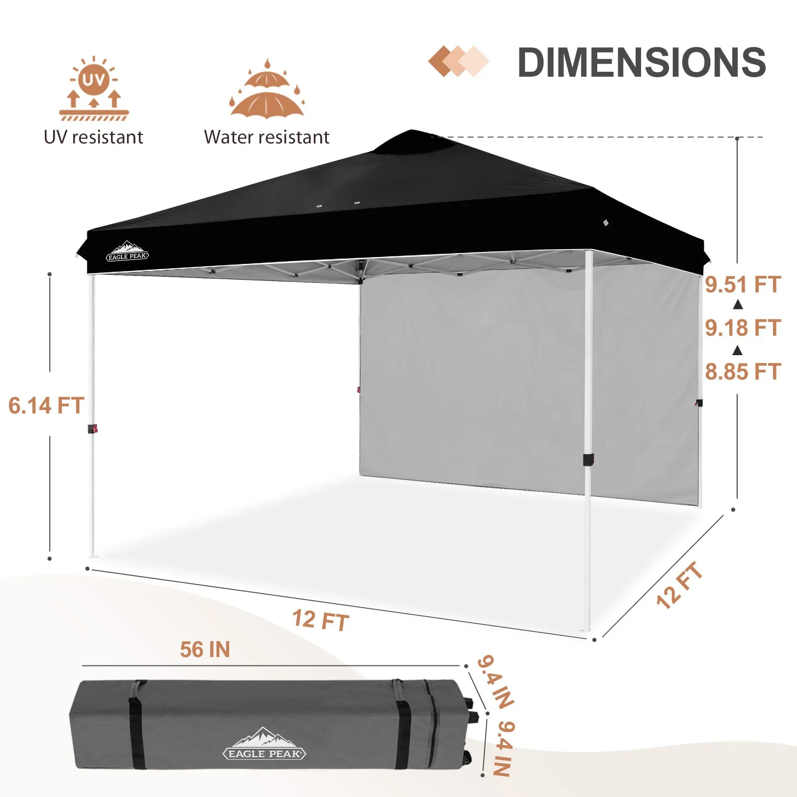 12x12 Commercial Heavy Duty Pop up Canopy with 1 Sidewall