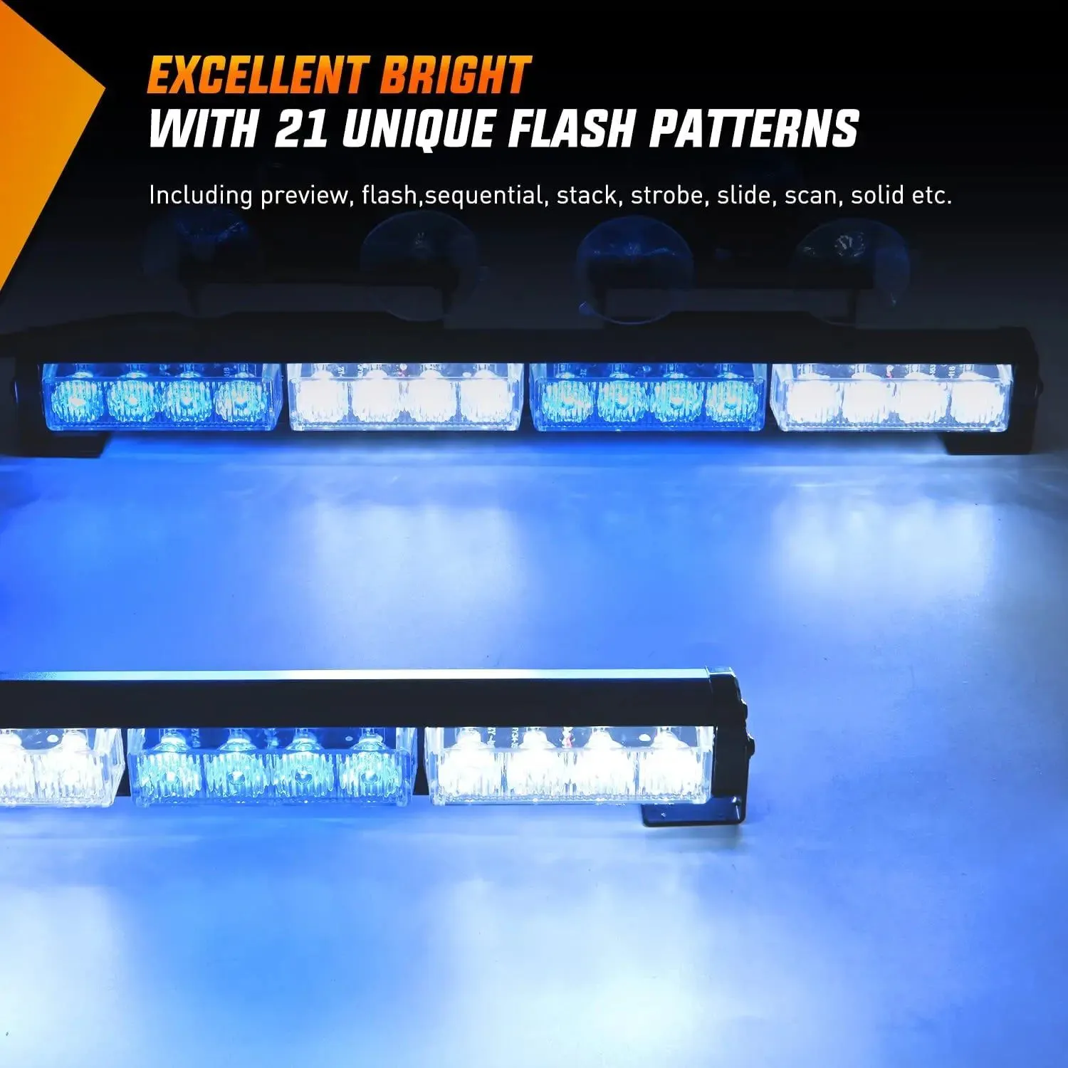 17 Inch 32 Leds 2 In 1 Traffic Advisor Emergency Strobe Blue White Light Bar