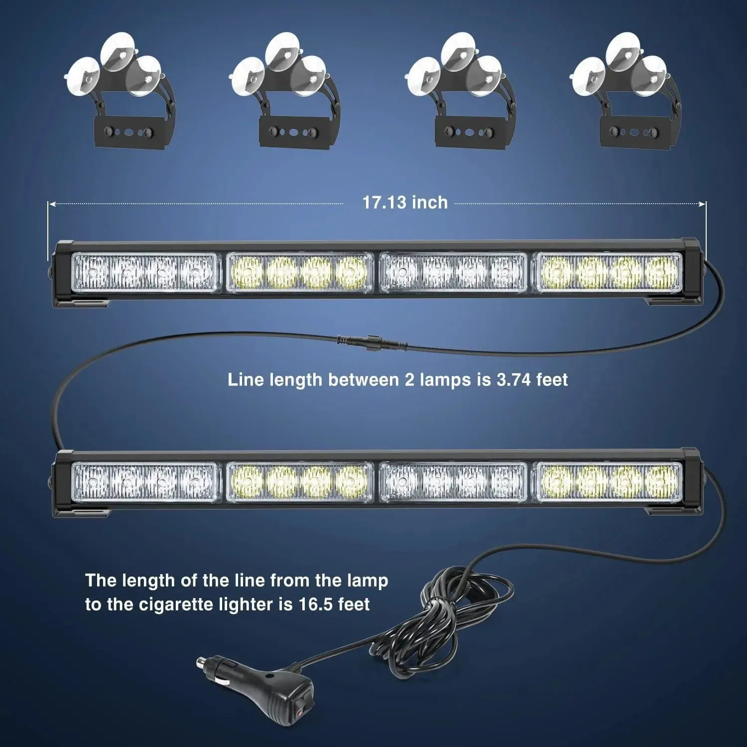 17 Inch 32 Leds 2 In 1 Traffic Advisor Emergency Strobe Blue White Light Bar