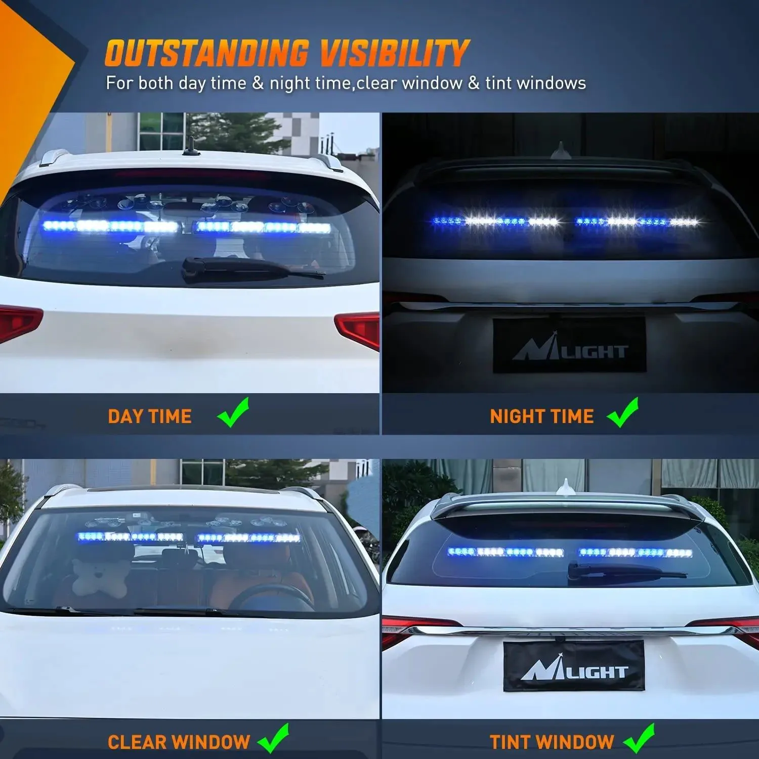 17 Inch 32 Leds 2 In 1 Traffic Advisor Emergency Strobe Blue White Light Bar