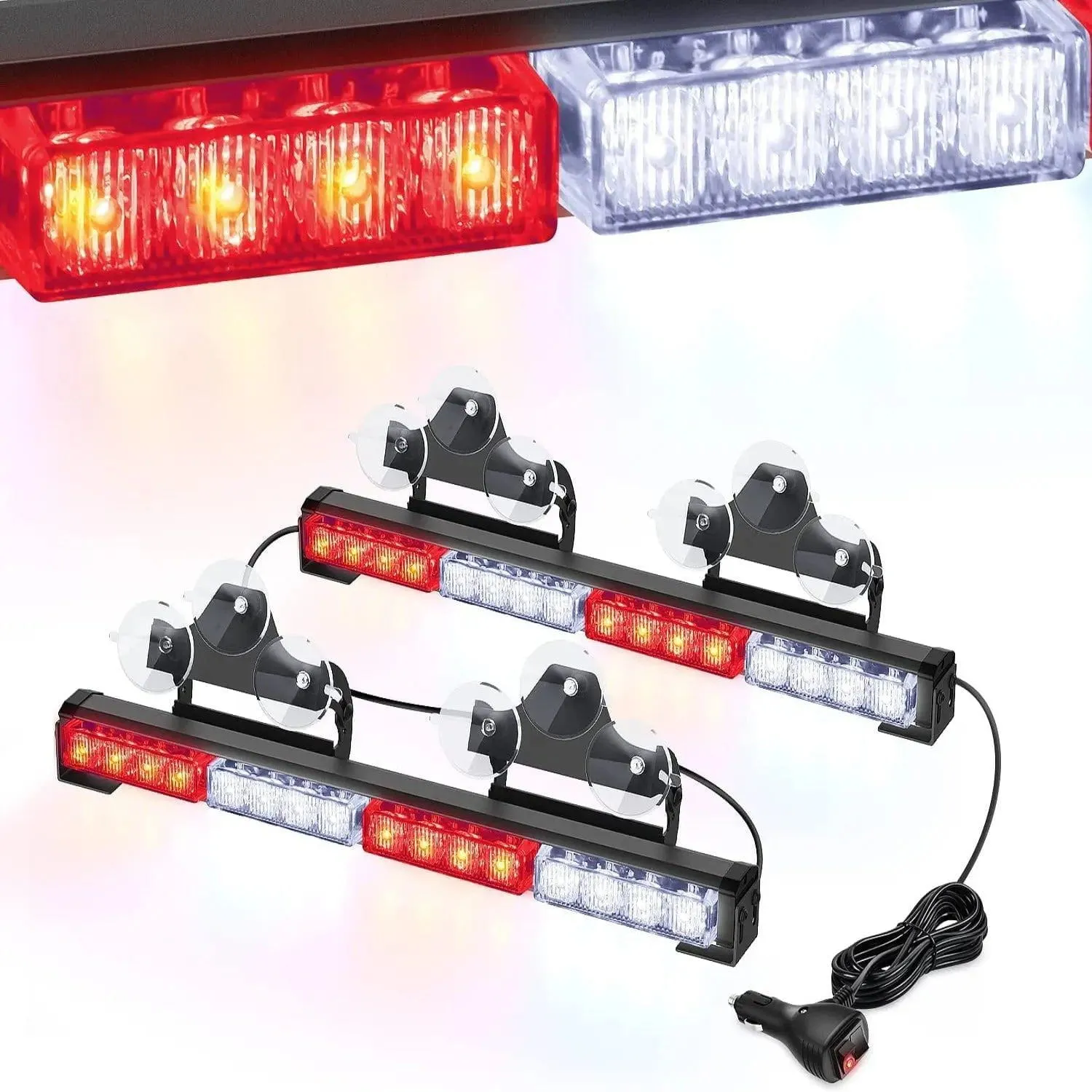 17 Inch 32 Leds 2 In 1 Traffic Advisor Emergency Strobe Red White Light Bar