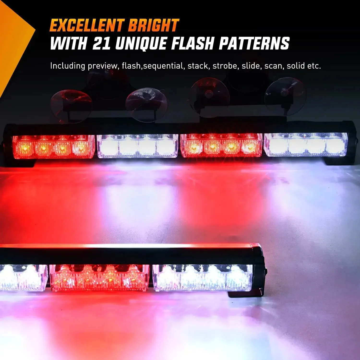 17 Inch 32 Leds 2 In 1 Traffic Advisor Emergency Strobe Red White Light Bar