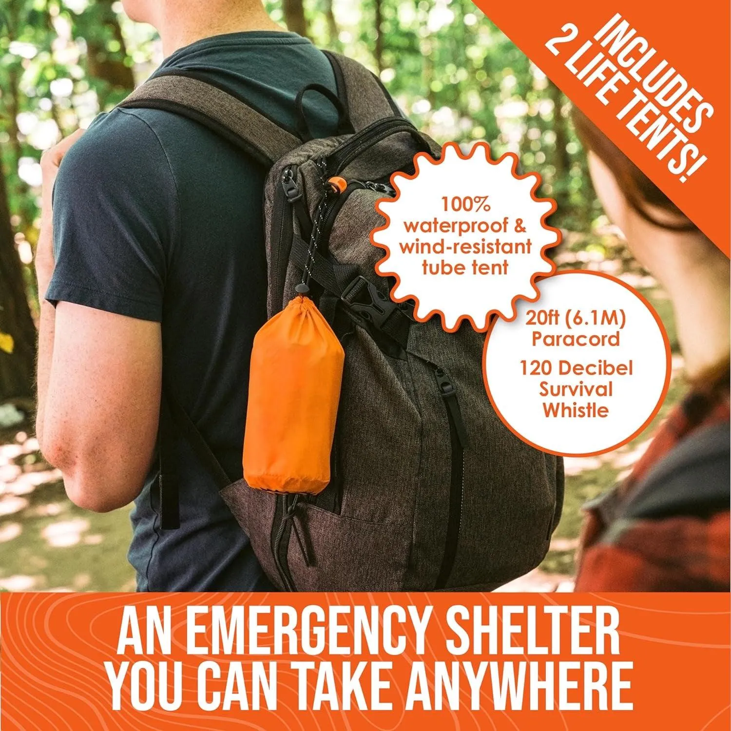 2 Emergency Survival Tent Kit/ Whistle  And Paracord Included.
