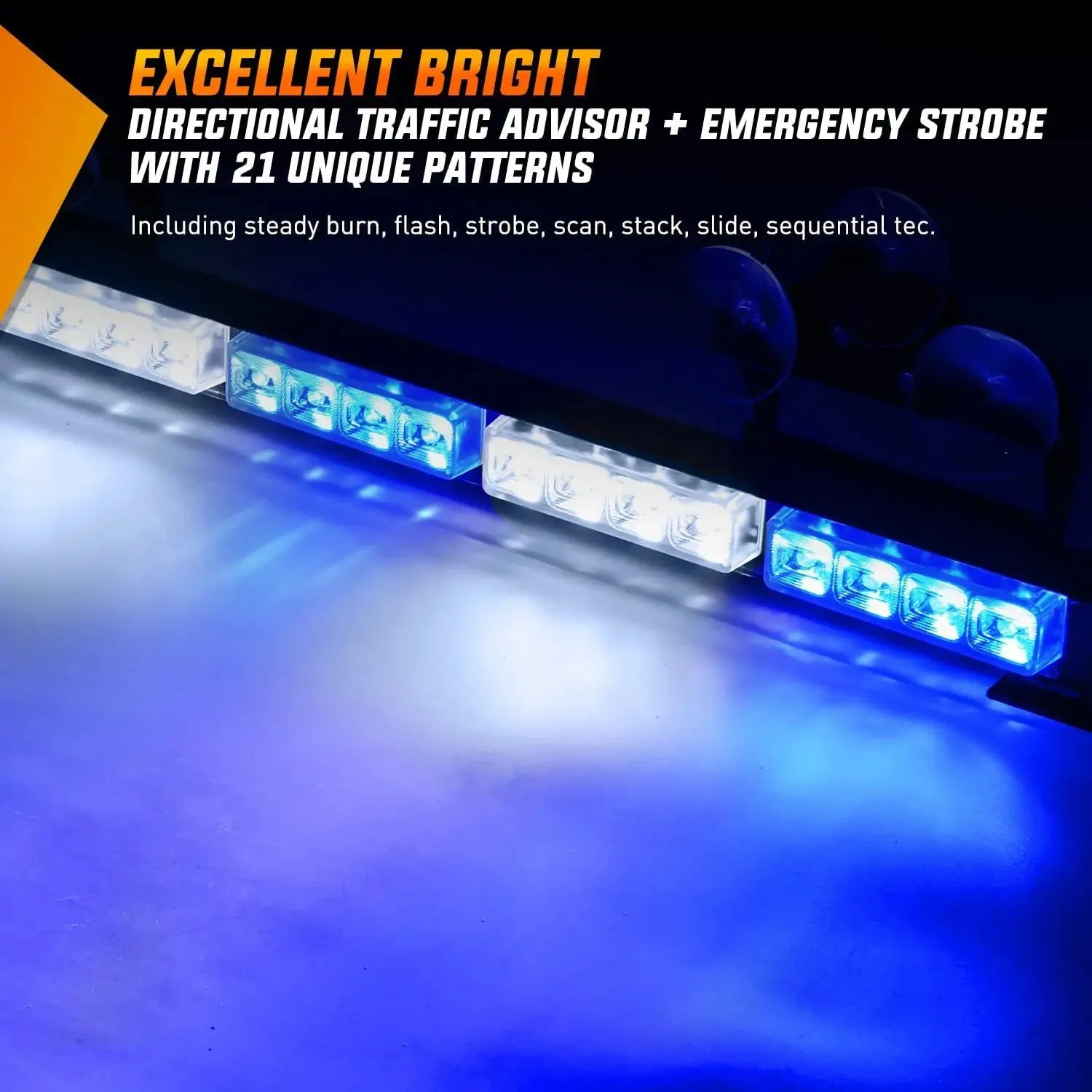 35 Inch 32 Leds Traffic Advisor Strobe Blue White Light Bar
