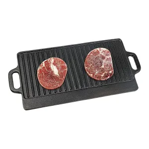 46x22 cm Cast Iron Reversible Griddle Plate BBQ Hob Cooking Grill Pan