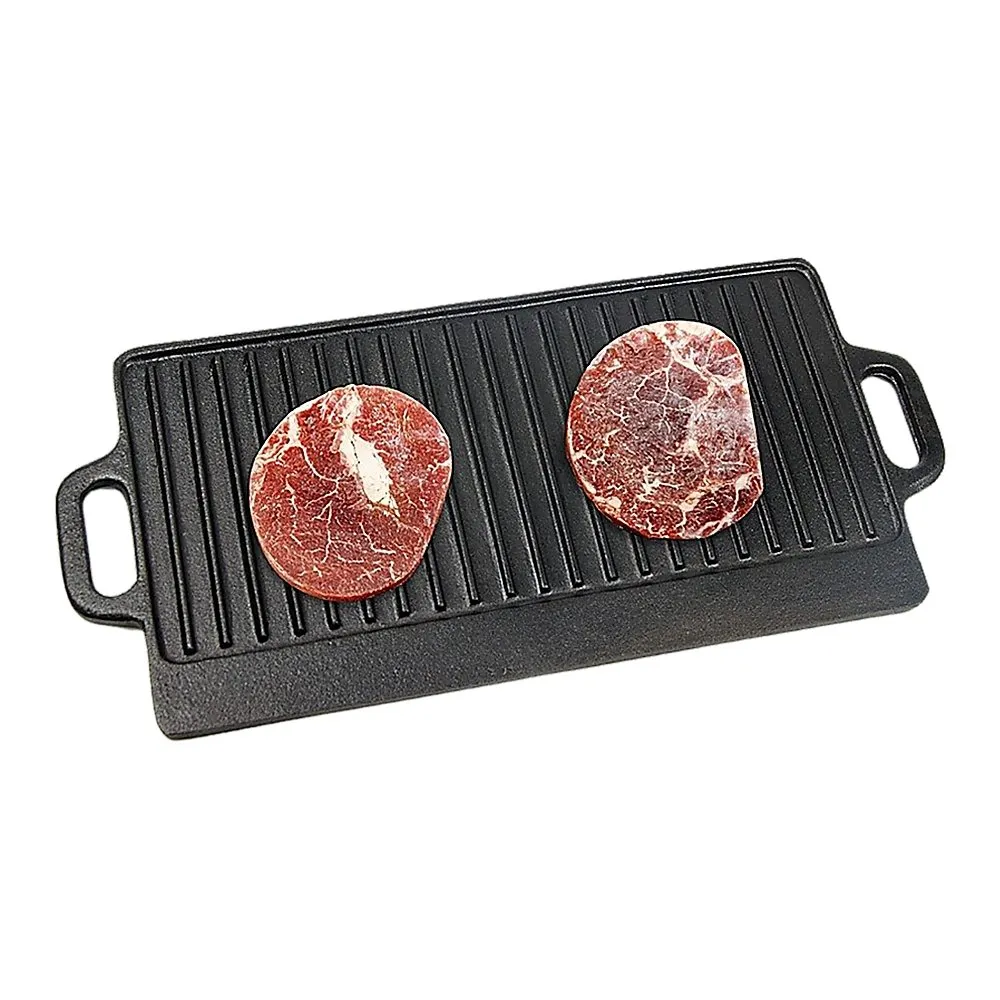 46x22 cm Cast Iron Reversible Griddle Plate BBQ Hob Cooking Grill Pan