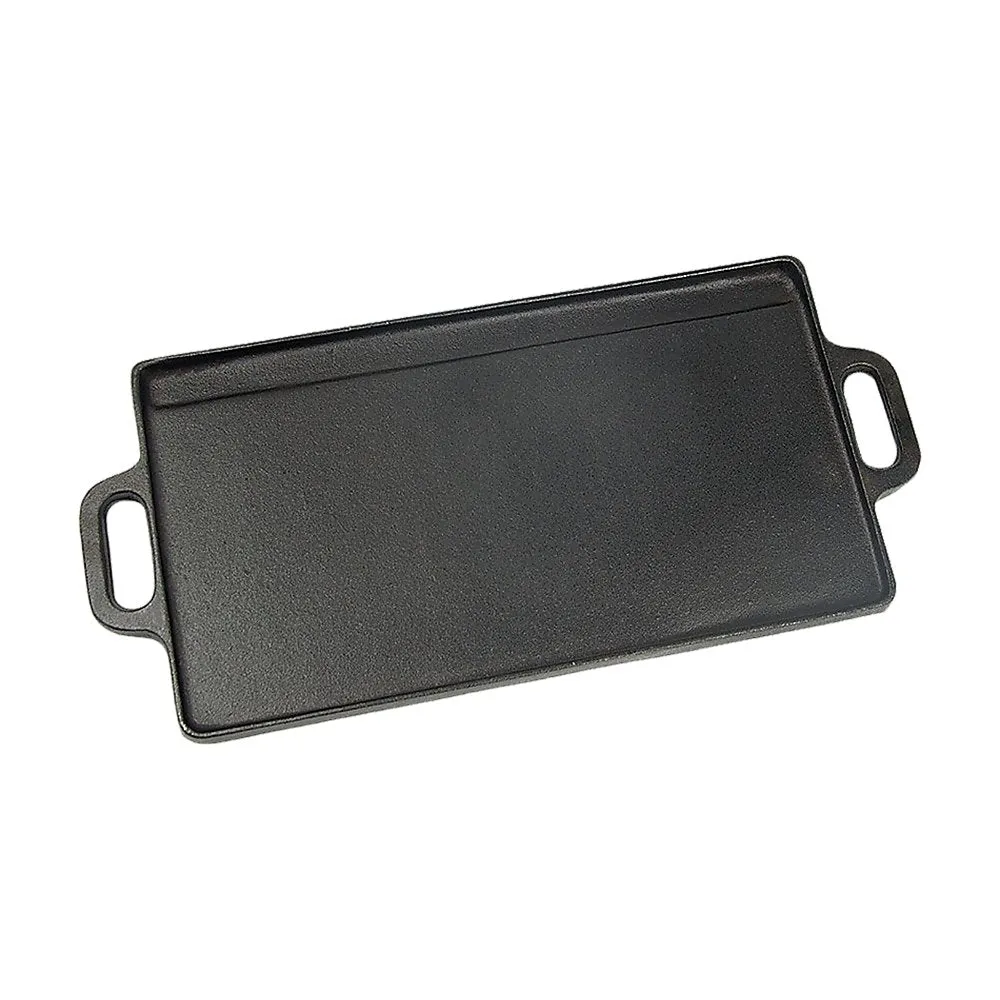 46x22 cm Cast Iron Reversible Griddle Plate BBQ Hob Cooking Grill Pan
