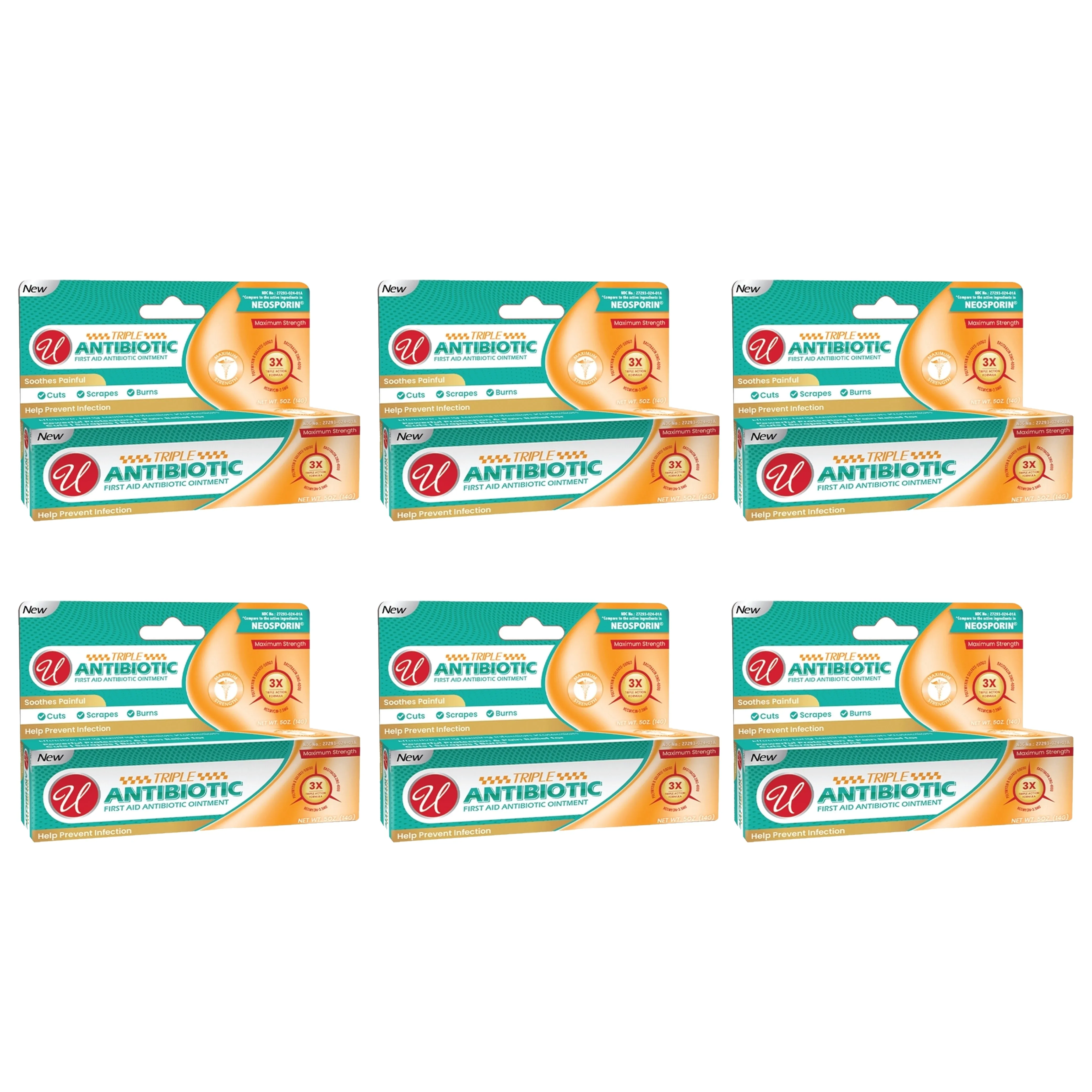 6 Pack Triple Antibiotic Cream Bacitracin Ointment First Aid 0.5oz 14g Cuts Burn