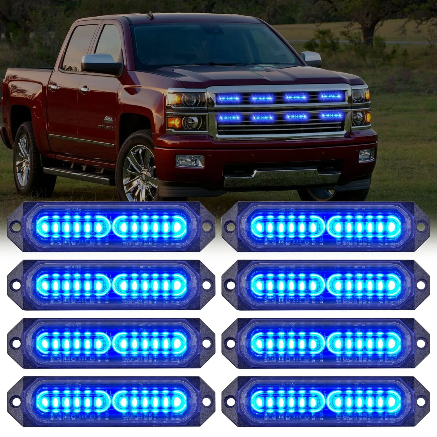 8PCS 12LED Blue Emergency Strobe Lights