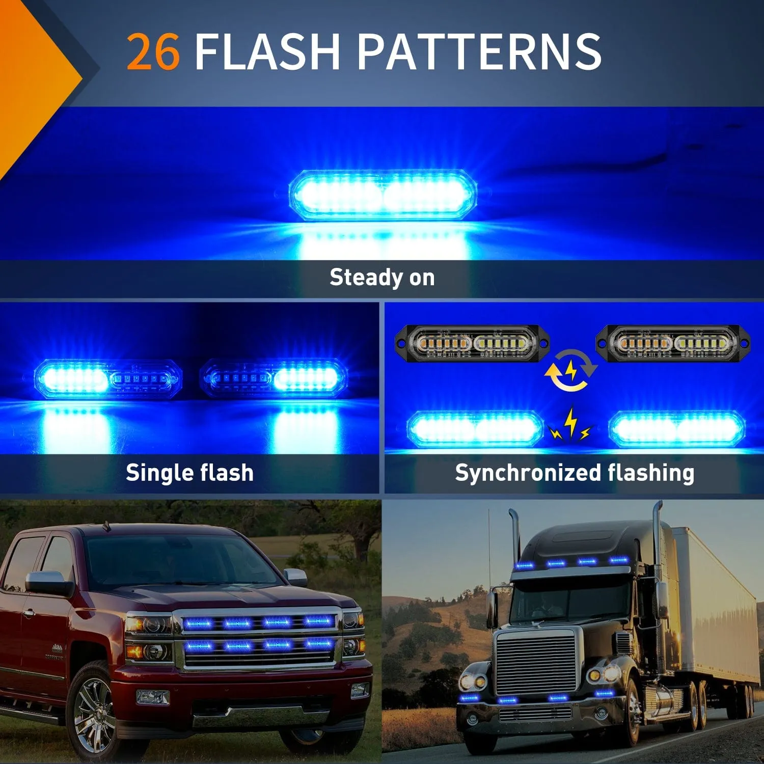 8PCS 12LED Blue Emergency Strobe Lights