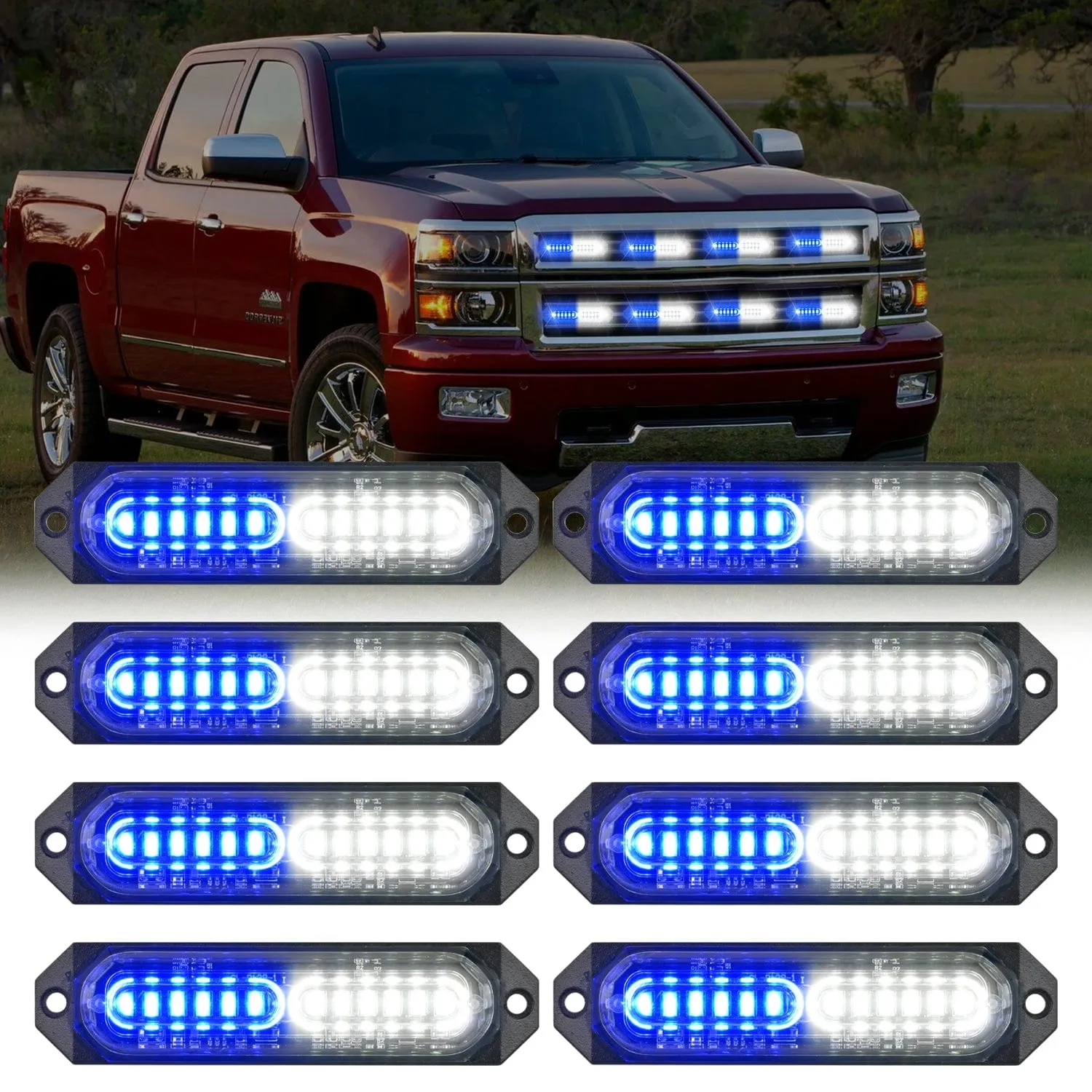 8PCS 12LED Blue White Emergency Strobe Lights