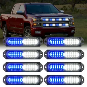 8PCS 12LED Blue White Emergency Strobe Lights