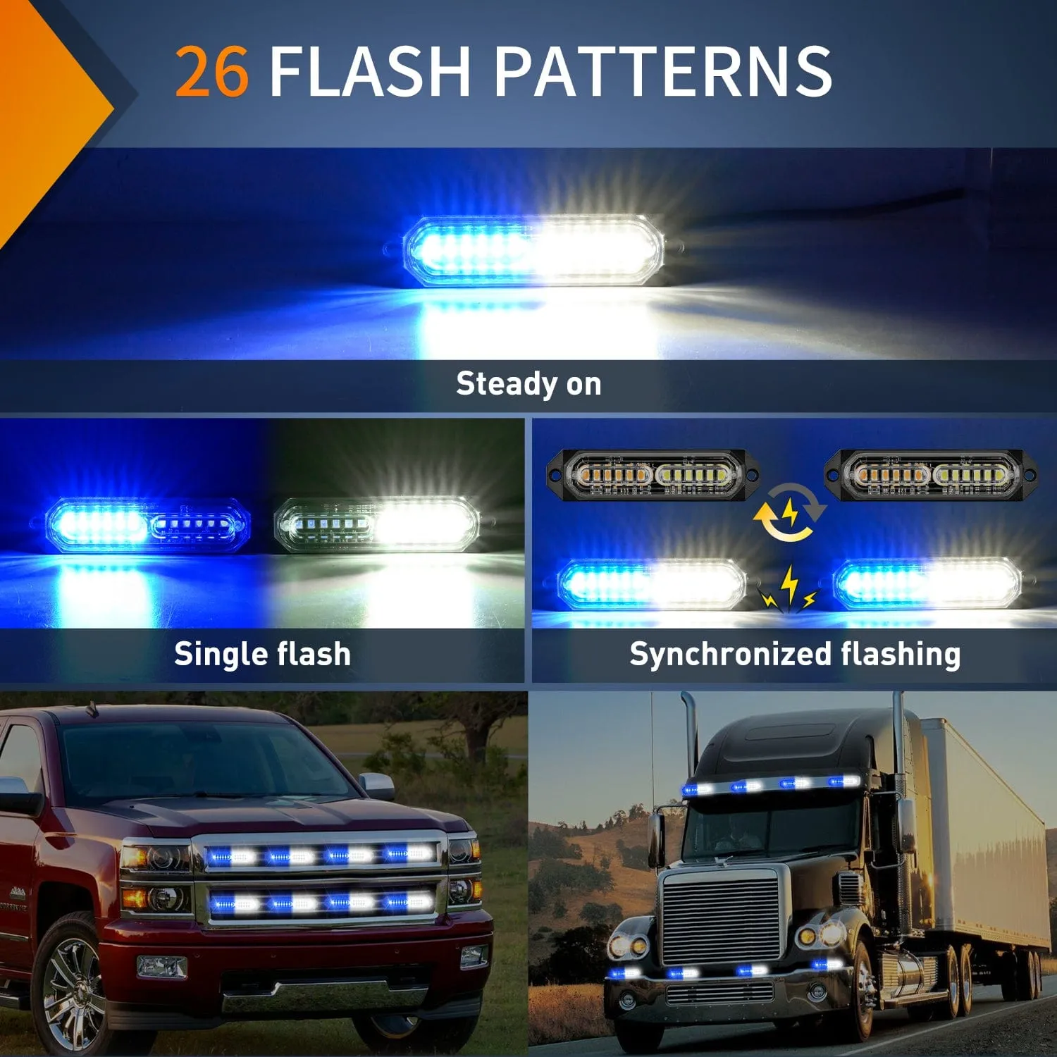 8PCS 12LED Blue White Emergency Strobe Lights