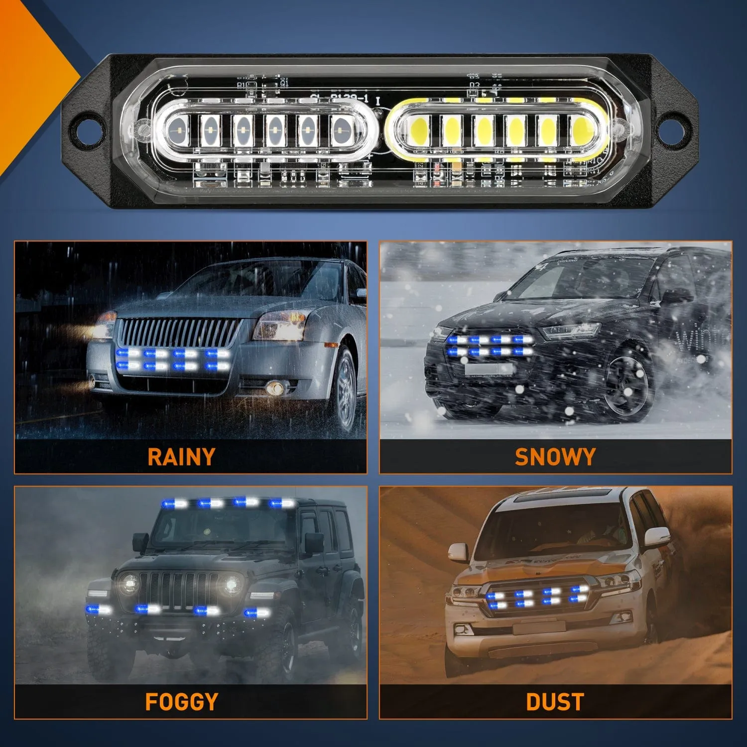 8PCS 12LED Blue White Emergency Strobe Lights