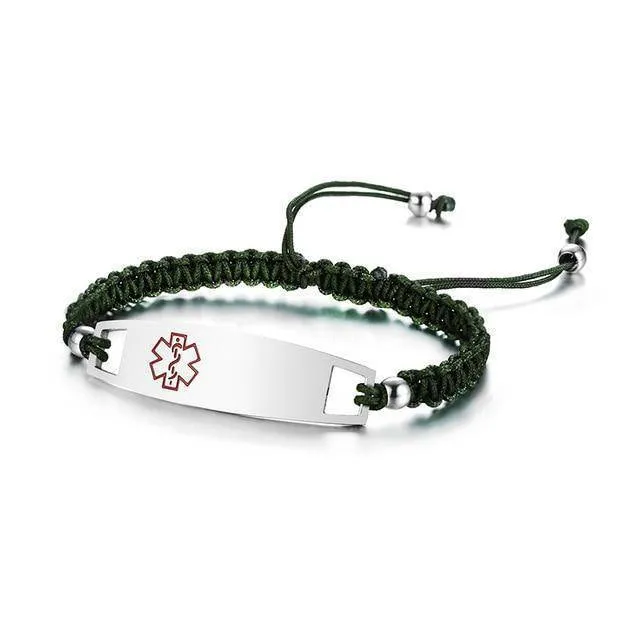 Diabetic Medical Alert ID Bracelet - Nylon Rope Braided Band for Diabetes Type 1 and Type 2