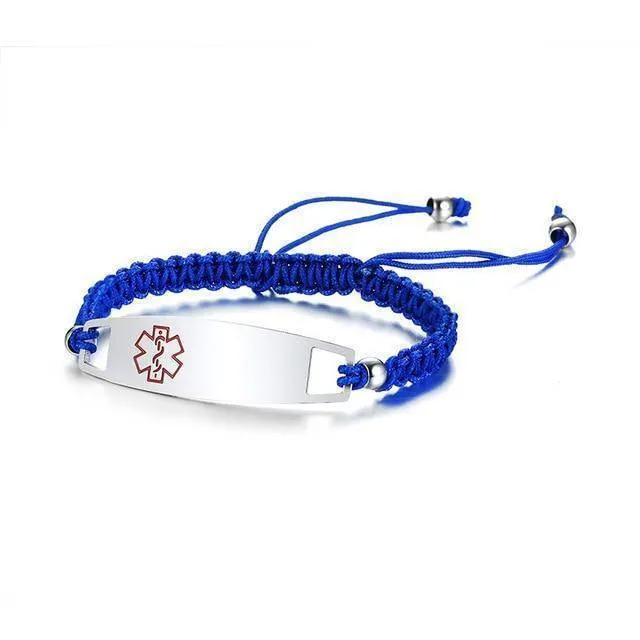 Diabetic Medical Alert ID Bracelet - Nylon Rope Braided Band for Diabetes Type 1 and Type 2