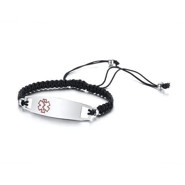 Diabetic Medical Alert ID Bracelet - Nylon Rope Braided Band for Diabetes Type 1 and Type 2