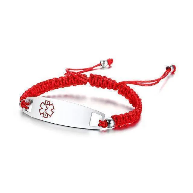 Diabetic Medical Alert ID Bracelet - Nylon Rope Braided Band for Diabetes Type 1 and Type 2