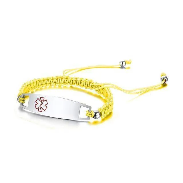 Diabetic Medical Alert ID Bracelet - Nylon Rope Braided Band for Diabetes Type 1 and Type 2