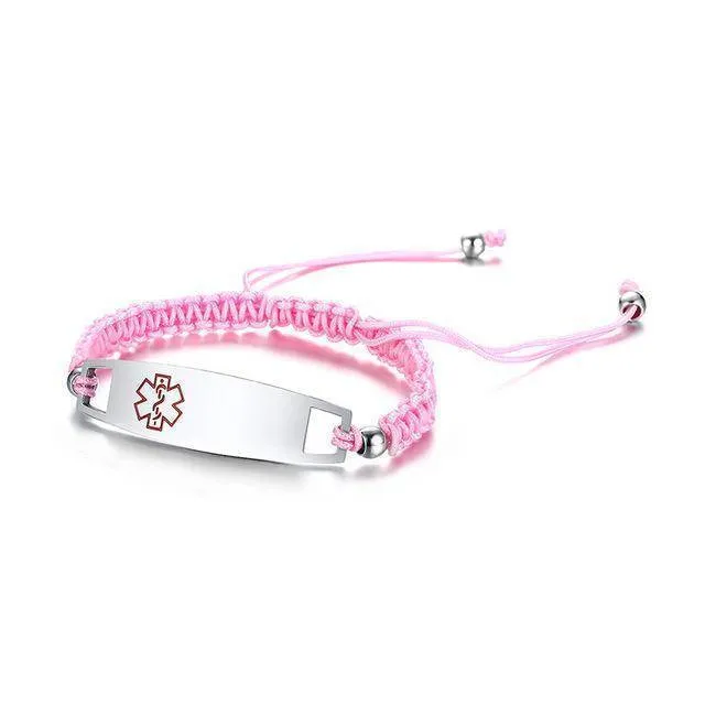Diabetic Medical Alert ID Bracelet - Nylon Rope Braided Band for Diabetes Type 1 and Type 2