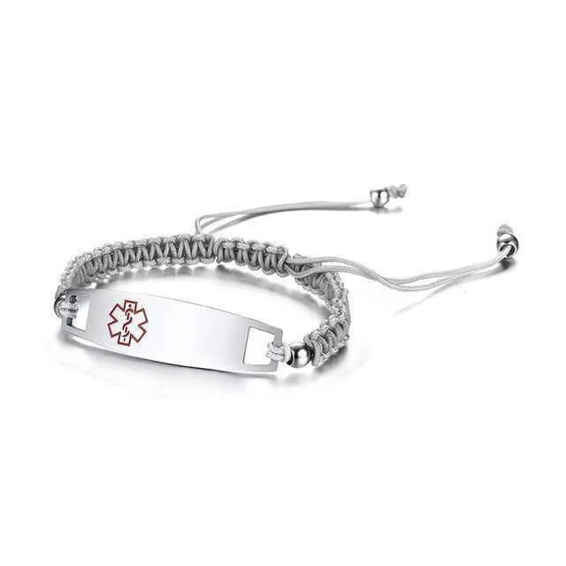 Diabetic Medical Alert ID Bracelet - Nylon Rope Braided Band for Diabetes Type 1 and Type 2