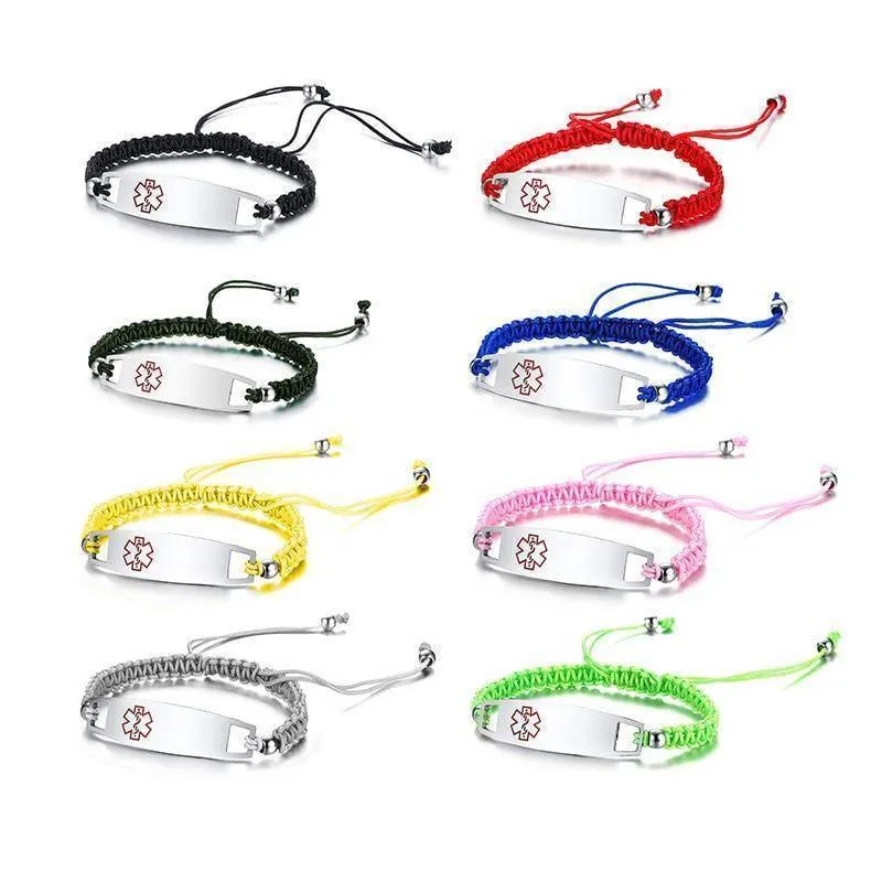 Diabetic Medical Alert ID Bracelet - Nylon Rope Braided Band for Diabetes Type 1 and Type 2