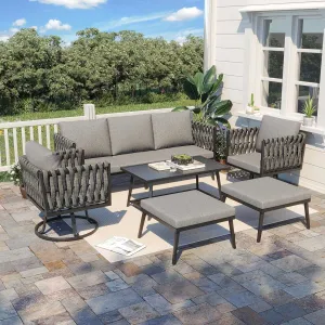 Homrest 6 Pieces Patio Furniture Set with Woven Swivel Sofa Set and Coffee Table, Dark Gray
