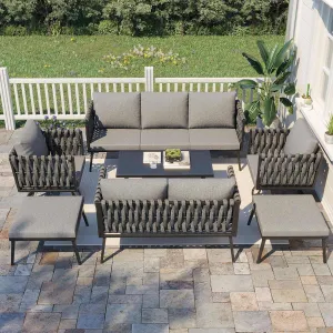 Homrest 7 Pieces Patio Furniture Set with Woven Rope Chairs and Coffee Table, Dark Gray