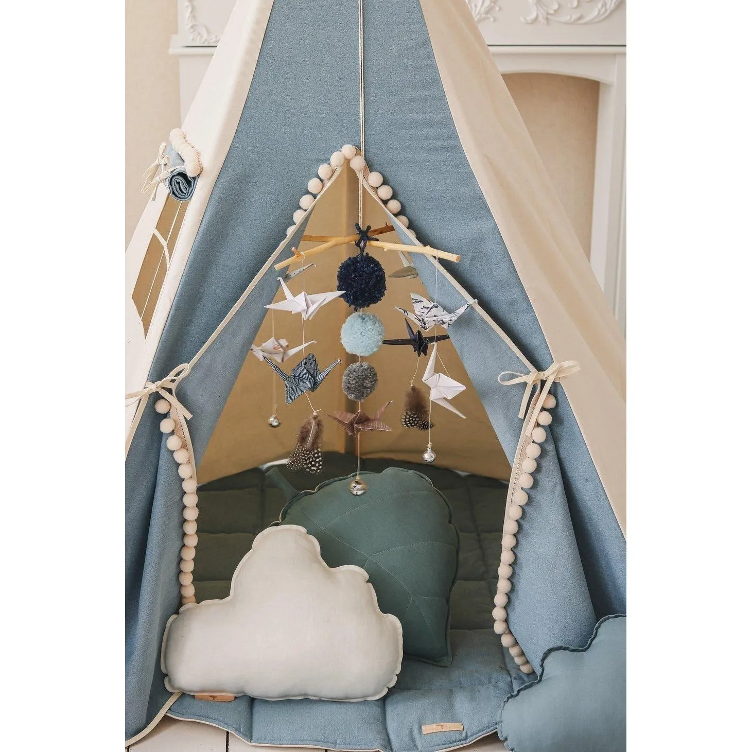 Jeans Teepee Tent with Pompoms