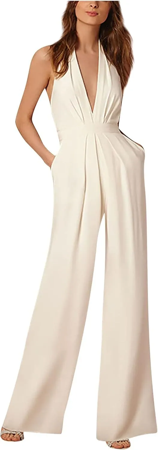 Jogging Pants for Women,Women's Banquet Dress Jumpsuit Sexy Hanging Neck Women's Trousers Spring&Summer Clothing