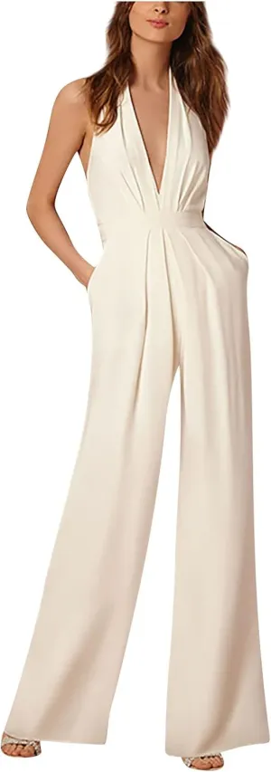 Jogging Pants for Women,Women's Banquet Dress Jumpsuit Sexy Hanging Neck Women's Trousers Spring&Summer Clothing