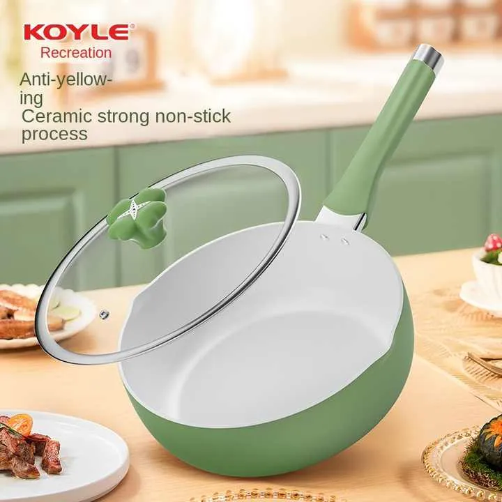 Light Green Flat Non-Stick Household-مقلاة معدنية مسطحة