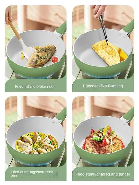 Light Green Flat Non-Stick Household-مقلاة معدنية مسطحة