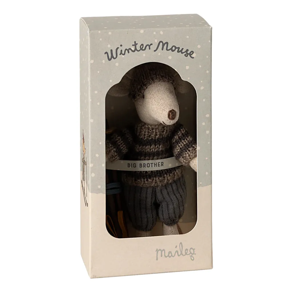Maileg Toys Mouse Big Brother Winter With Ski Set Grey