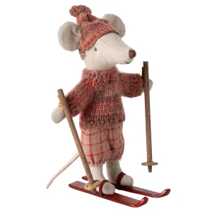 Maileg Toys Mouse Big Sister Winter With Ski Set Rose Pink