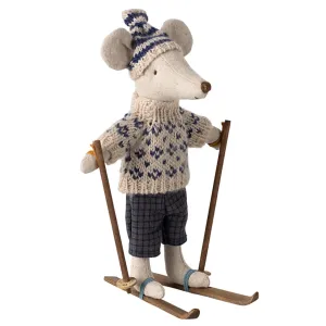 Maileg Toys Mouse Dad Winter With Ski Set Blue