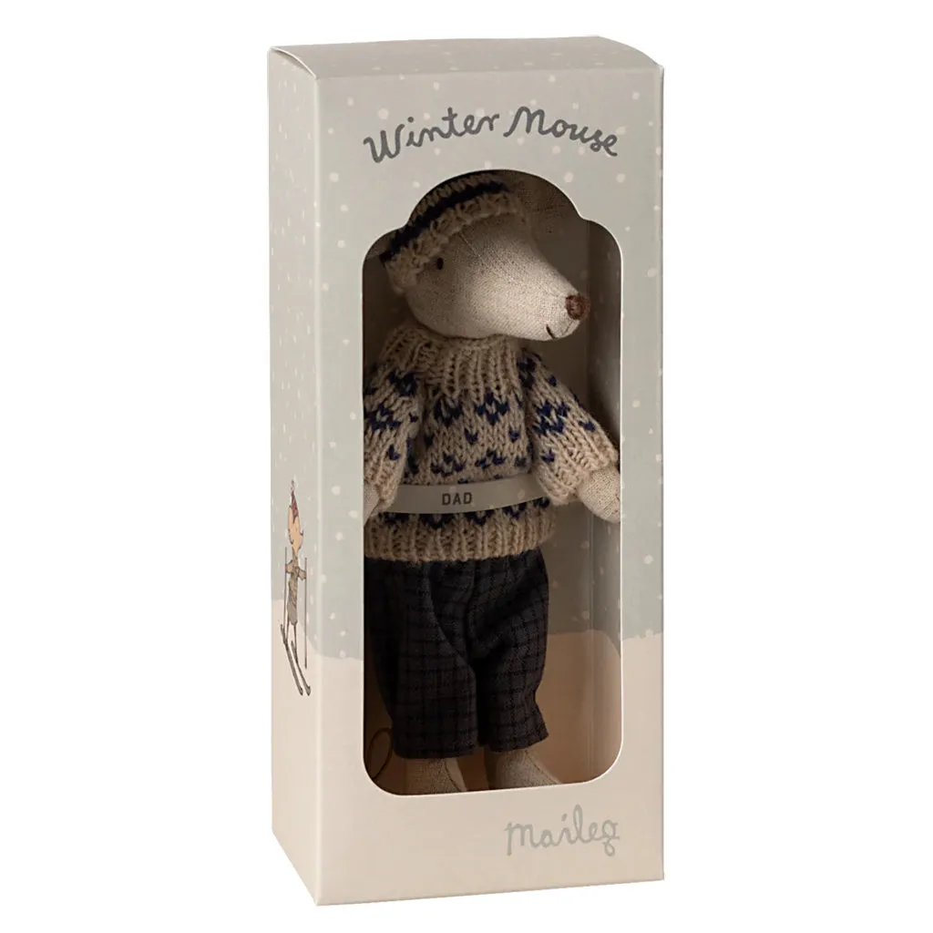 Maileg Toys Mouse Dad Winter With Ski Set Blue