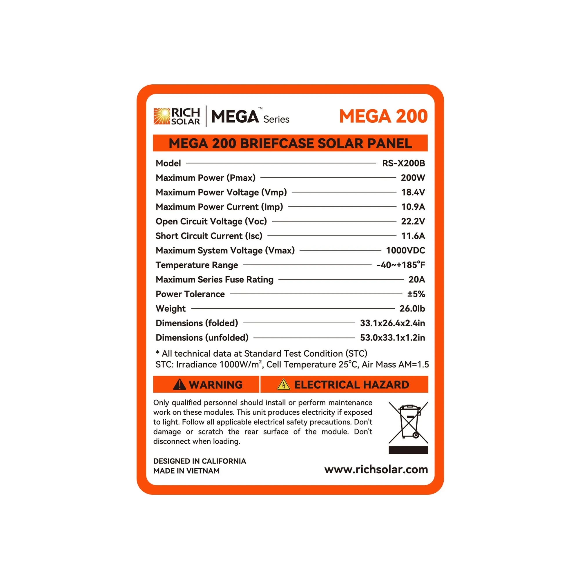 MEGA 200 Watt Portable Solar Panel | Powerful 12V Portable Solar Panel for Generators, Power Stations, Campers