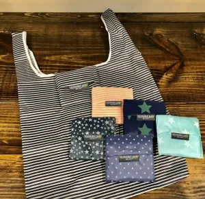 Pink Stripe Reusable Folding Bag