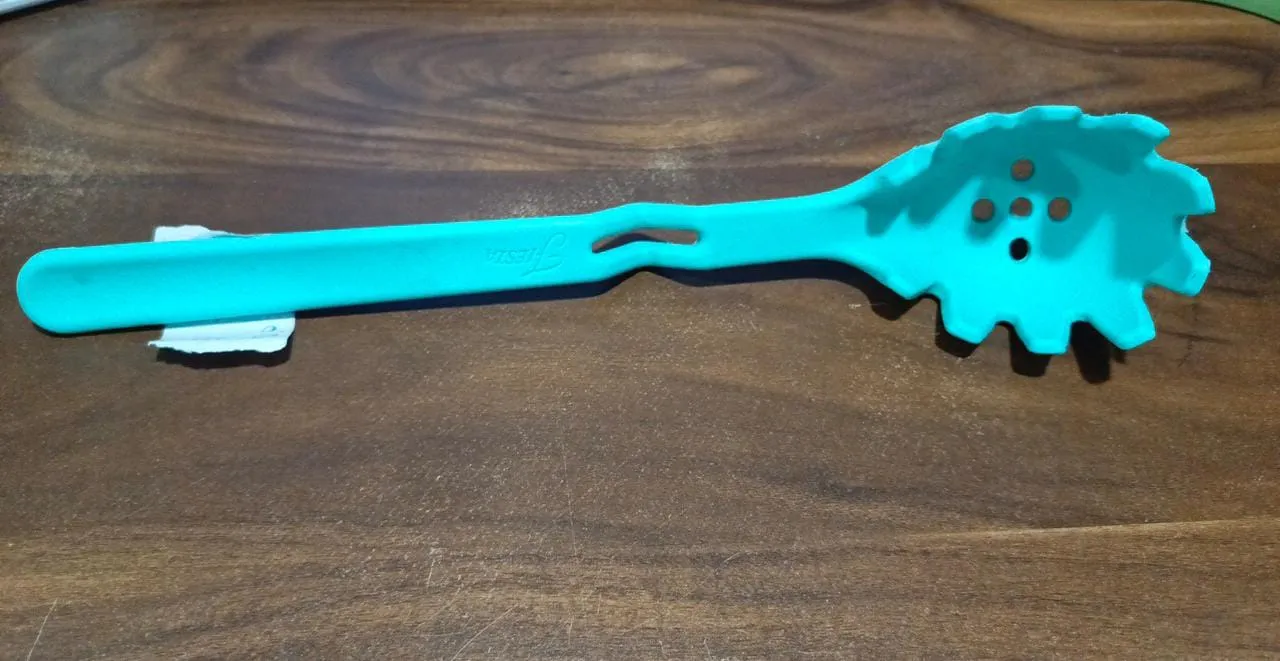Premium XL Silicone Pasta Fork, High Heat Resistant to 600F, Hygienic One Piece Design, Spaghetti Strainer & Server Spoon
