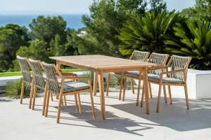 RITZ TEAK 9 PIECE DINING SET - 40" x 94" Ritz Teak Dining Table and 8 Chairs